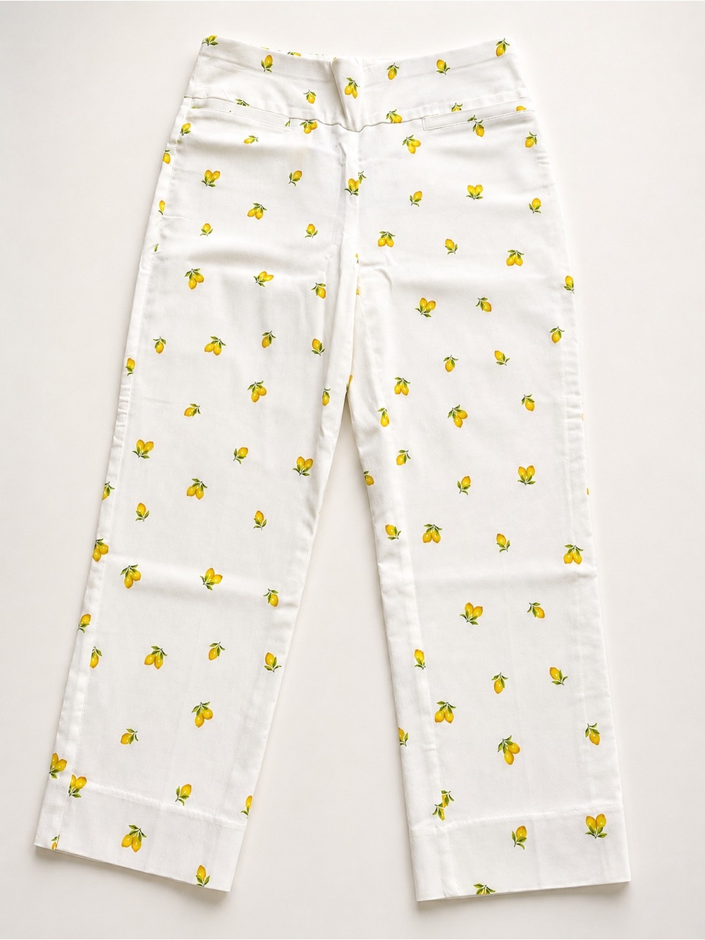 Cooper & Ella Lemon Print Crop Pants Size 6 White Capri Straight Leg